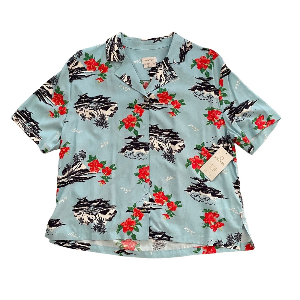 NWT BRIXTON women's cropped Hawaiian shirt Size L Summer top
